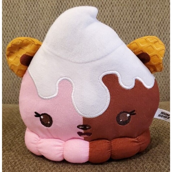 6.5" Num Noms Pink Brown White Ice Cream Waffle Ears Toy Factory Stuffed Toy - Picture 1 of 12